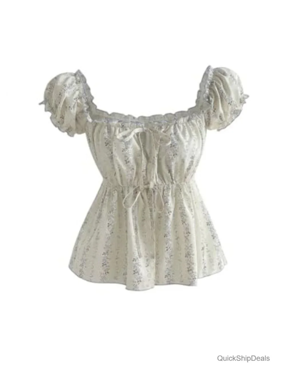Floral Peplum Top Square Neck Puff Sleeve Ruffle Babydoll Blouse